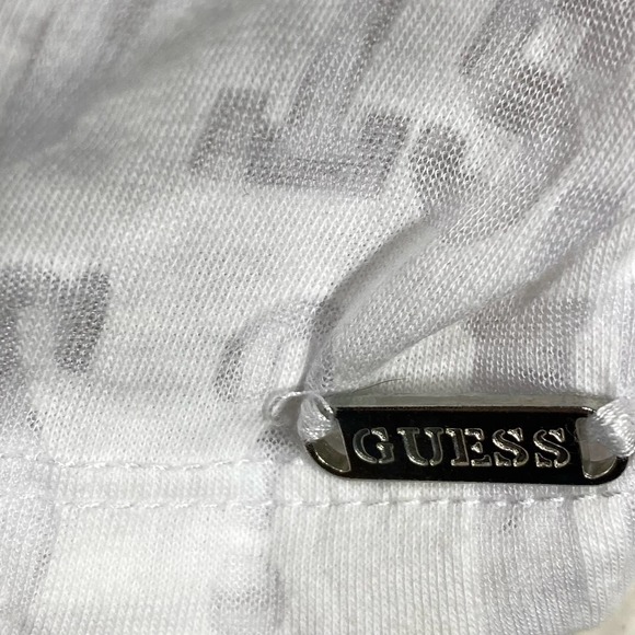 Guess Los Angeles 1981 Logo Sheer V Neck T Shirt White Womens Size Medium - Picture 5 of 10